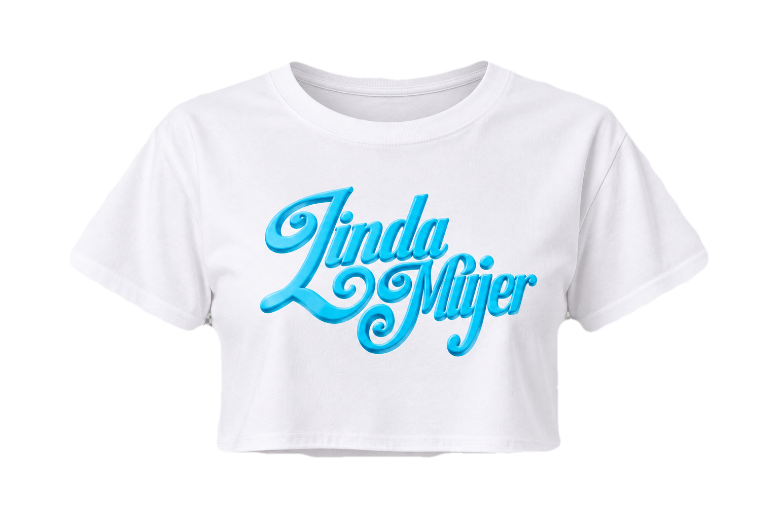 Front of White Linda Mujer crop tee