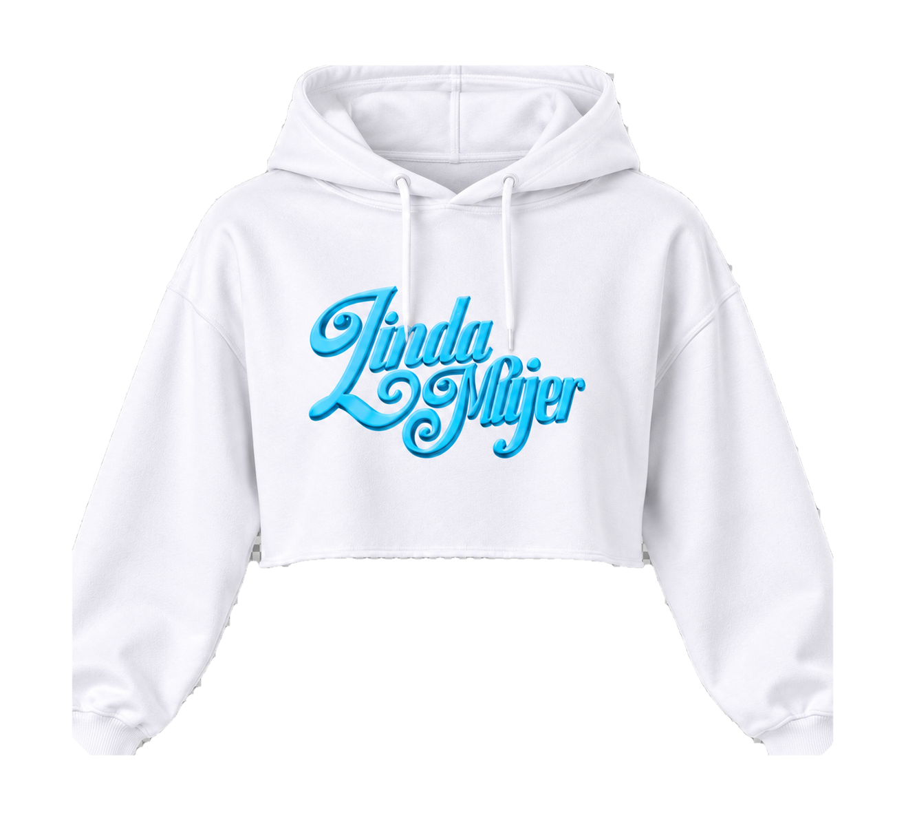 Front of White Linda Mujer crop hoodie